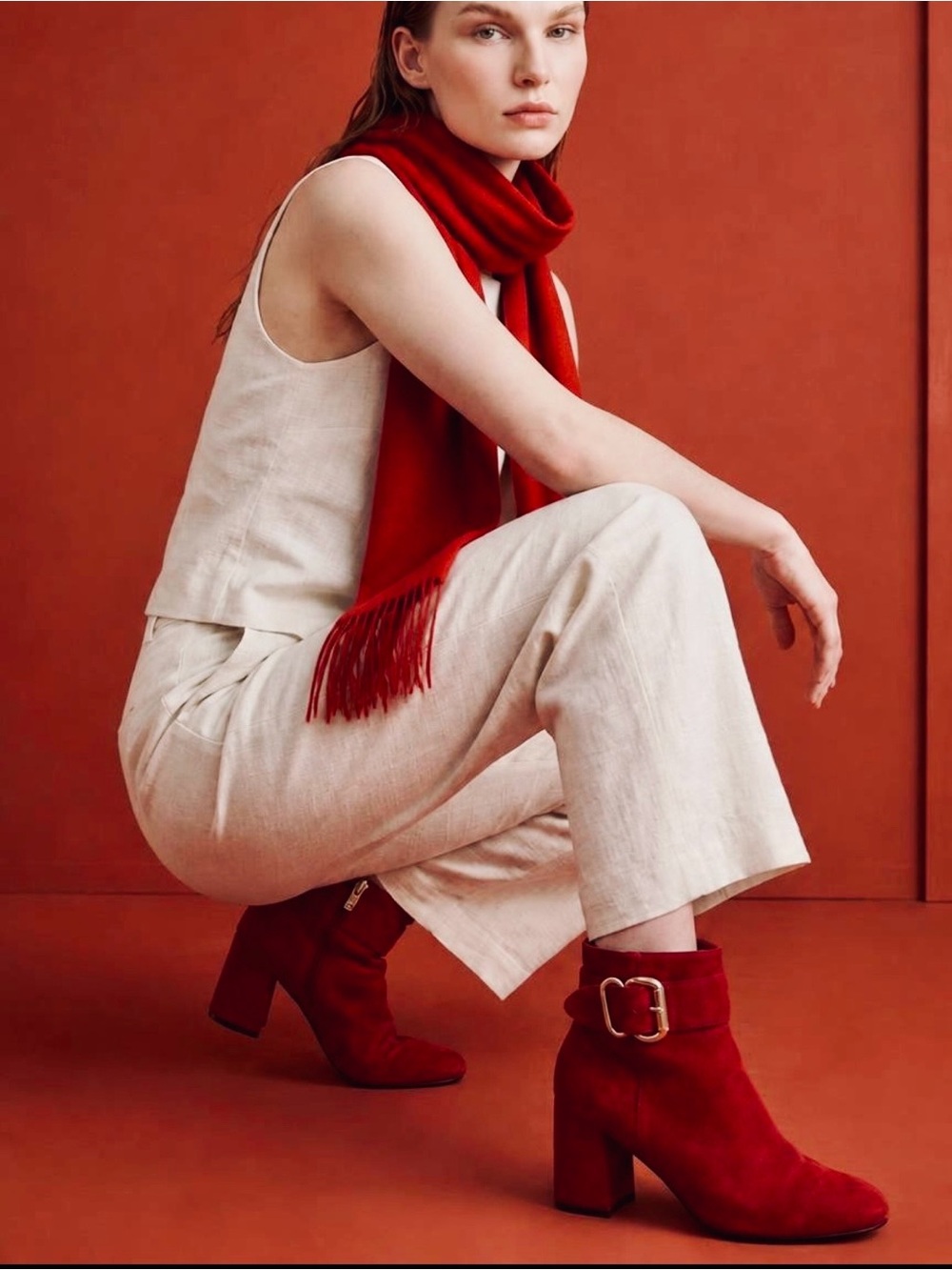 Marc Fisher Red Suede Pointed Ankle Booties with Side Zip